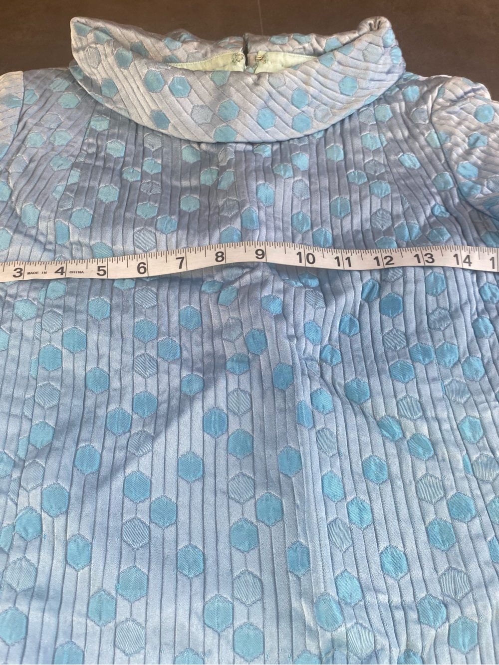 VTG 1960’s ILGWU Union Made Mid Century Light Blue Geometric Midi Dress-Details - Picture 2 of 9